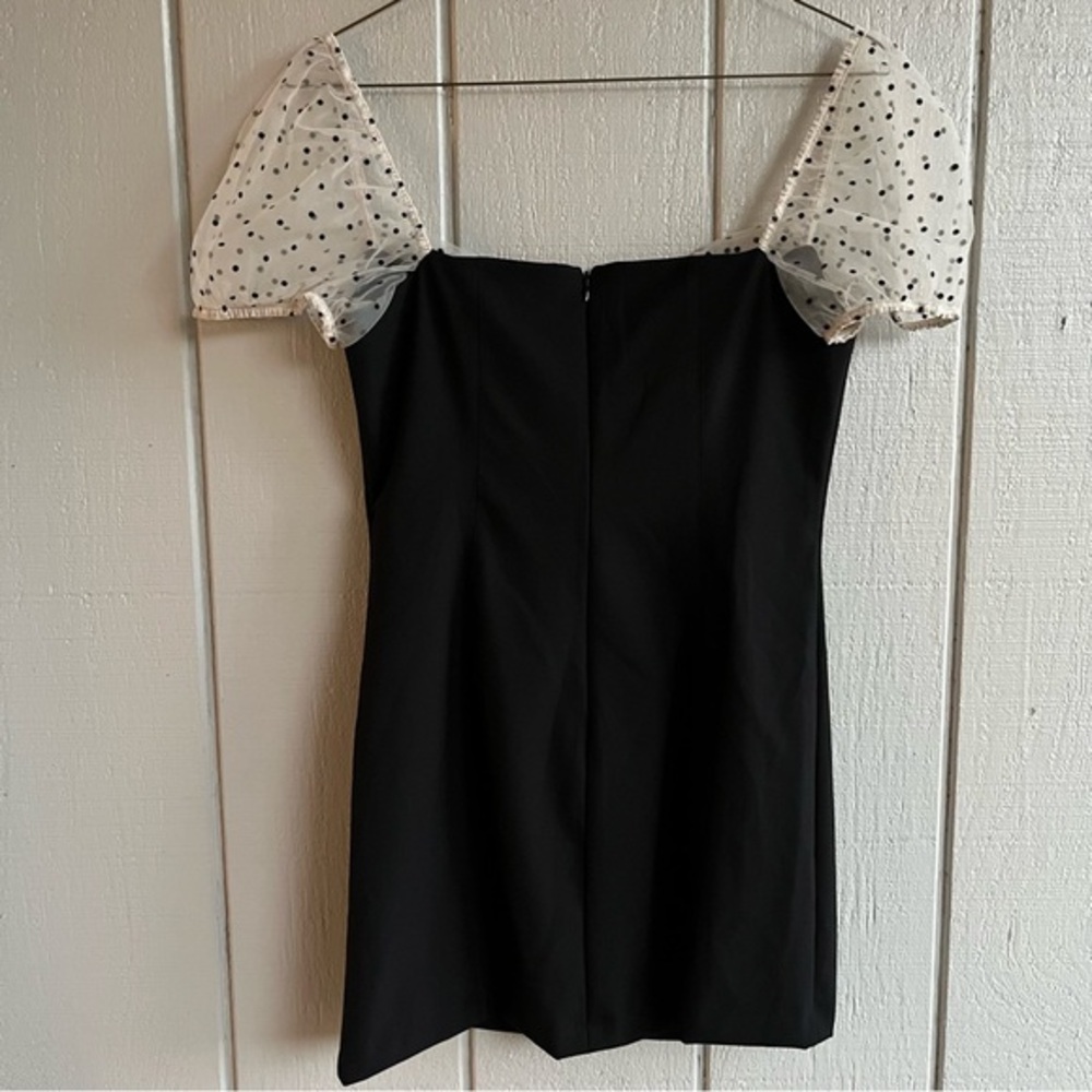 Camila Coelho NWT Organza Puff Sleeve Flocked Dot Mini Dress Black M - Picture 5 of 7